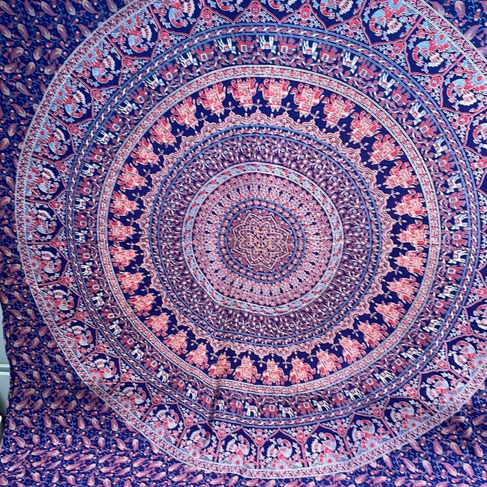 Wall Tapestry Bohemian Blue Red Orange Geometric Pattern 76 x 86